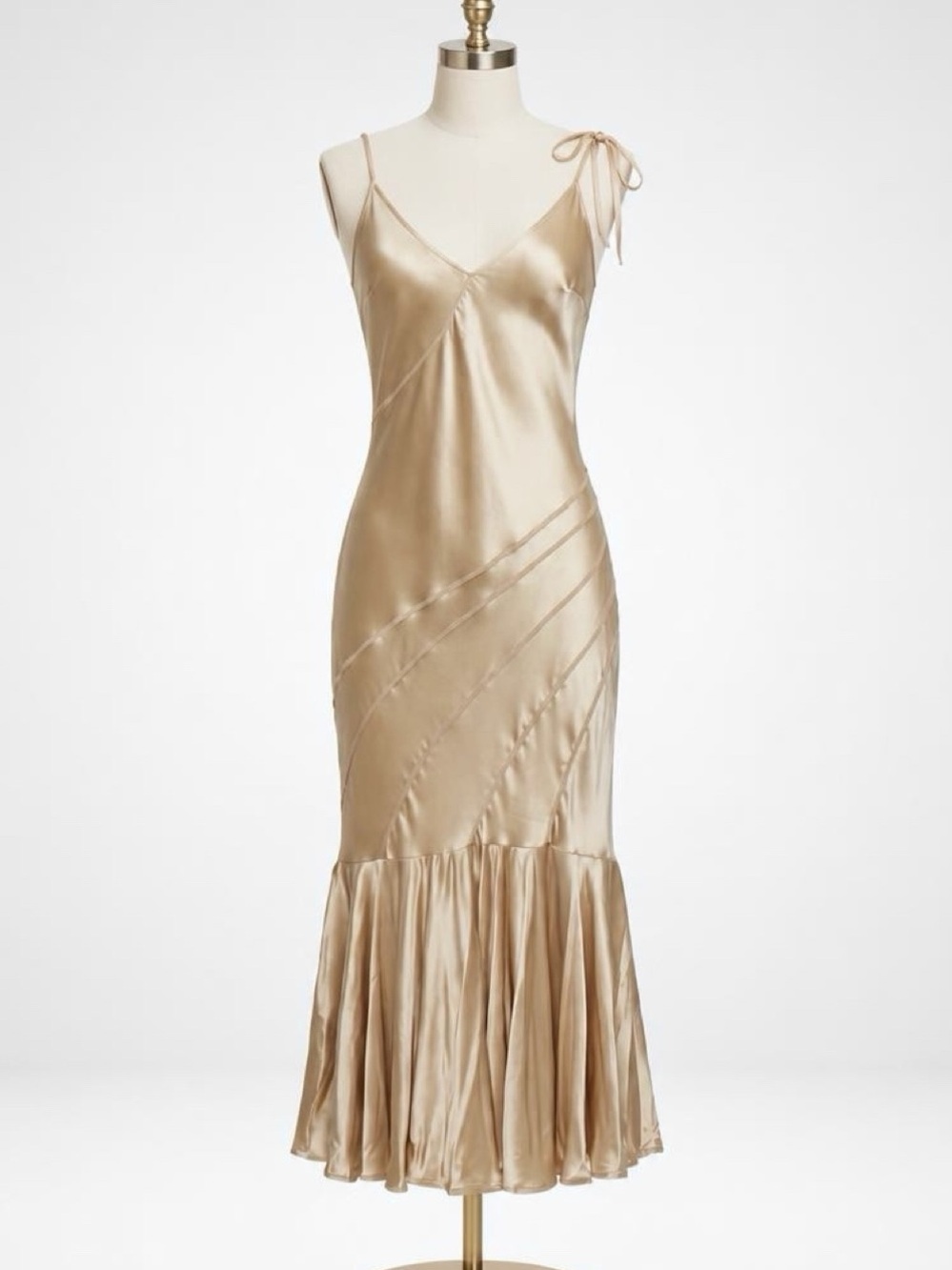 Roberto Cavalli (Just Cavalli) Silk Slip Dress, hi-lo hem, champagne, 46(L),EUC